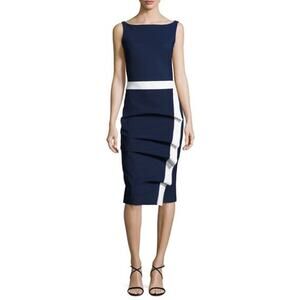 Chiara Boni La Petite Robe Alexandra Navy Draped Sleeveless Sheath Dress Size 6